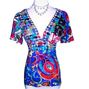 DESIGUAL Pattern-Mix Cotton Top w/ Back-Tie